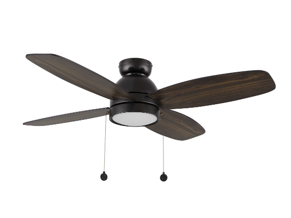 Carro USA CFP484Q5-L11-BG-1-FM 48" Greenwood Flush Mount 4-Blade Ceiling Fan with LED Light & Pull Chain, Black Finish