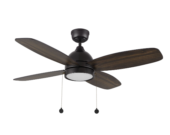 Carro USA CFP484Q5-L11-BG-1 52" Greenwood 4-Blade Ceiling Fan with LED Light & Pull Chain, Black Finish