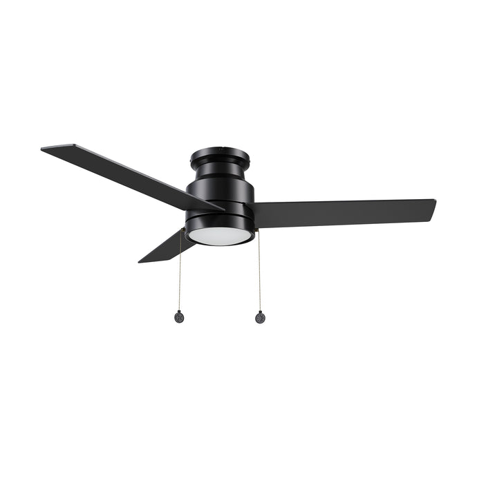 Carro USA CFP523E5-L12-B2-1-FM 52" 3-Blade Flush Mount Ceiling Fan with LED Light & Pull Chain - Fixture Finish: Black - Blade Finish: Black