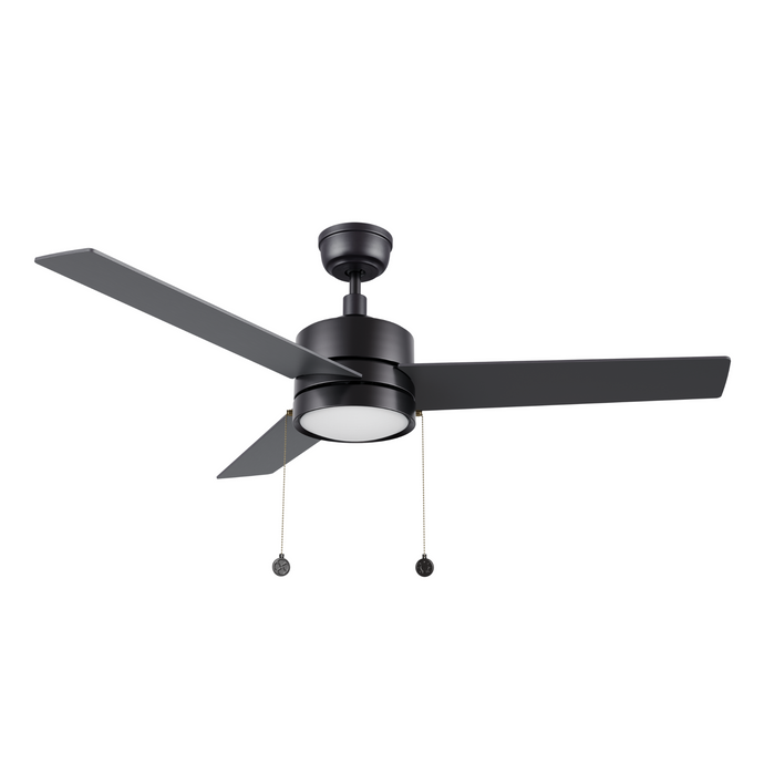 Carro USA CFP523E5-L12-B2-1 52" 3-Blade Ceiling Fan with LED Light & Pull Chain - Fixture Finish: Black - Blade Finish: Black