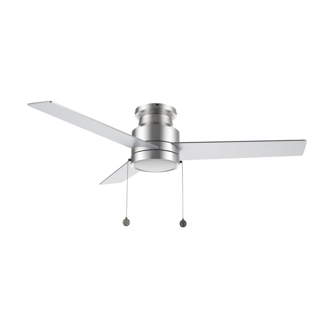 Carro USA CFP523E5-L12-SJ-1-FM 52" 3-Blade Flush Mount Ceiling Fan with LED Light & Pull Chain - Fixture Finish: Brushed Nickel - Blade Finish: Silver