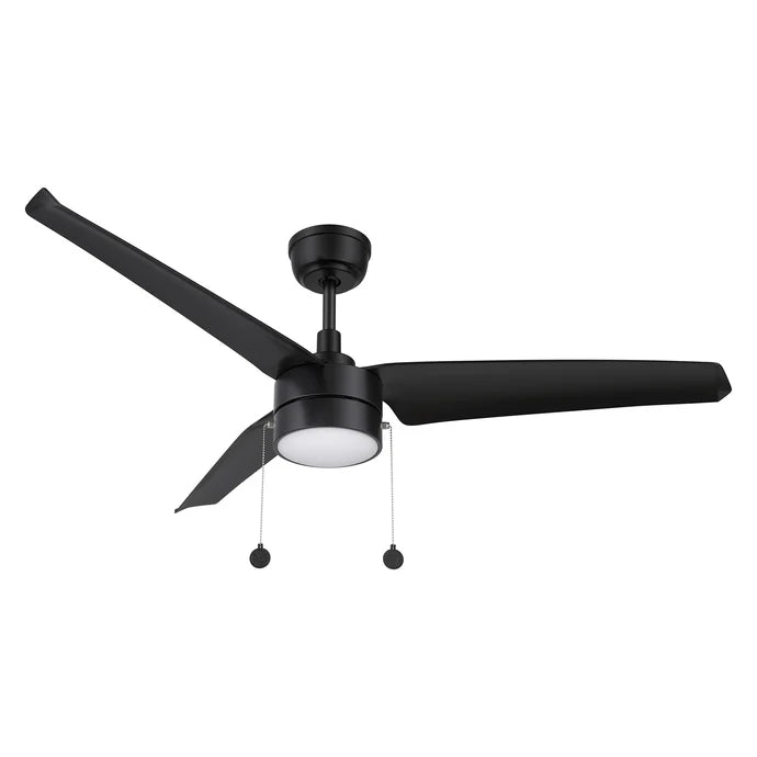 Carro USA CFP523N-L11-B2-1 52" Rexton 3-Blade Ceiling Fan with Pull Chain - Fixture Finish: Black - Blade Finish: Black