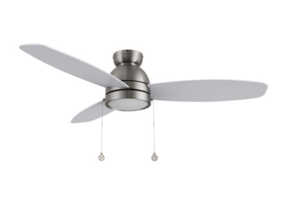 Carro USA CFP523Q5-L12-SJ-1-FM 52" 3-Blade Flush Mount Ceiling Fan with LED Light & Pull Chain, Brushed Nickel Finish