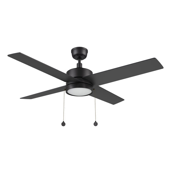 Carro USA CFP524E5-L12-B2-1 52" 4-Blade Ceiling Fan with LED Light & Pull Chain - Fixture Finish: Black - Blade Finish: Black