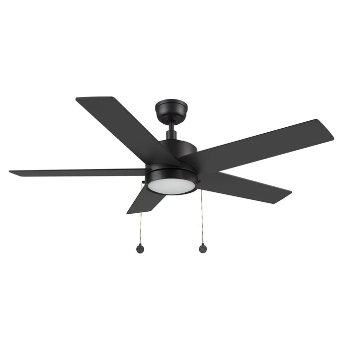 Carro USA CFP525E5-L11-B2-1 52" 5-Blade Ceiling Fan with LED Light & Pull Chain - Fixture Finish: Black - Blade Finish: Black