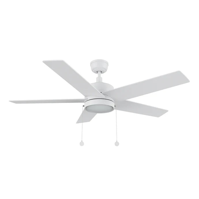 Carro USA CFP525E5-L11-W1-1 52" 5-Blade Ceiling Fan with LED Light & Pull Chain - Fixture Finish: White - Blade Finish: White