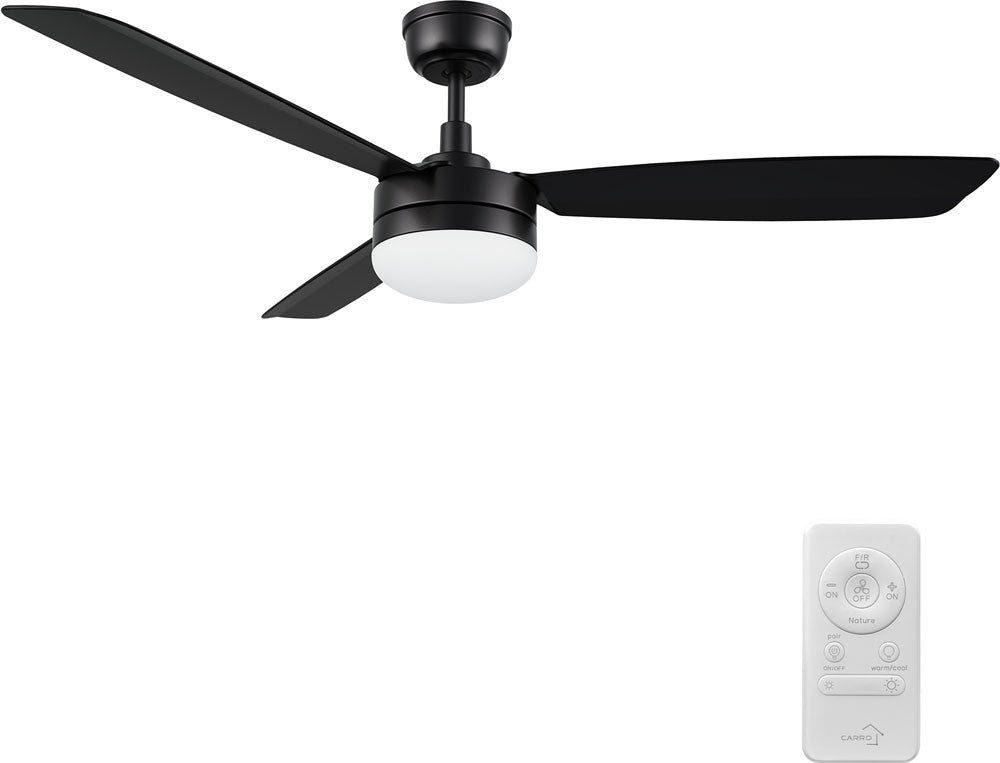 Carro USA CFR523F5-L12-B2-1 52" Vara 3-Blade LED Ceiling Fan - Fixture Finish: Black - Blade Finish: Black