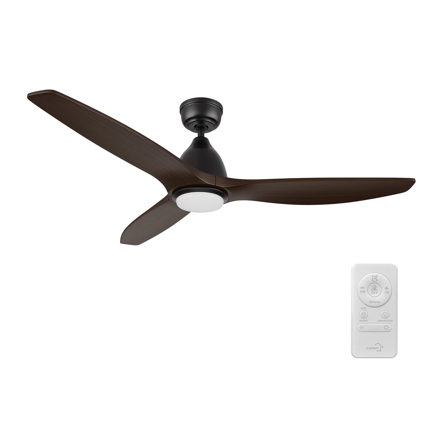 Carro USA CFR523K2-L11-BM4-1 52" PHOENIX Ceiling Fan with LED Light Kit & Remote - Fixture Finish: Black - Blade Finish: Brown