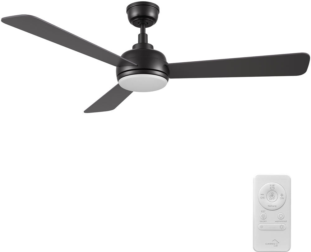 Carro USA CFR523Q9-L11-B2-1 52" Tryton 3-Blade Flush Mount LED Ceiling Fan - Fixture Finish: Black - Blade Finish: Black
