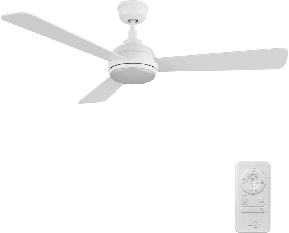 Carro USA CFR523Q9-L11-W1-1 52" Tryton 3-Blade Flush Mount LED Ceiling Fan - Fixture Finish: White - Blade Finish: White