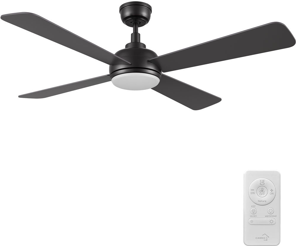 Carro USA CFR524Q9-L11-B2-1 52" Tryton 4-Blade Flush Mount LED Ceiling Fan - Fixture Finish: Black - Blade Finish: Black