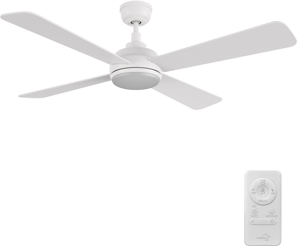 Carro USA CFR524Q9-L11-W1-1 52" Tryton 4-Blade Flush Mount LED Ceiling Fan - Fixture Finish: White - Blade Finish: White