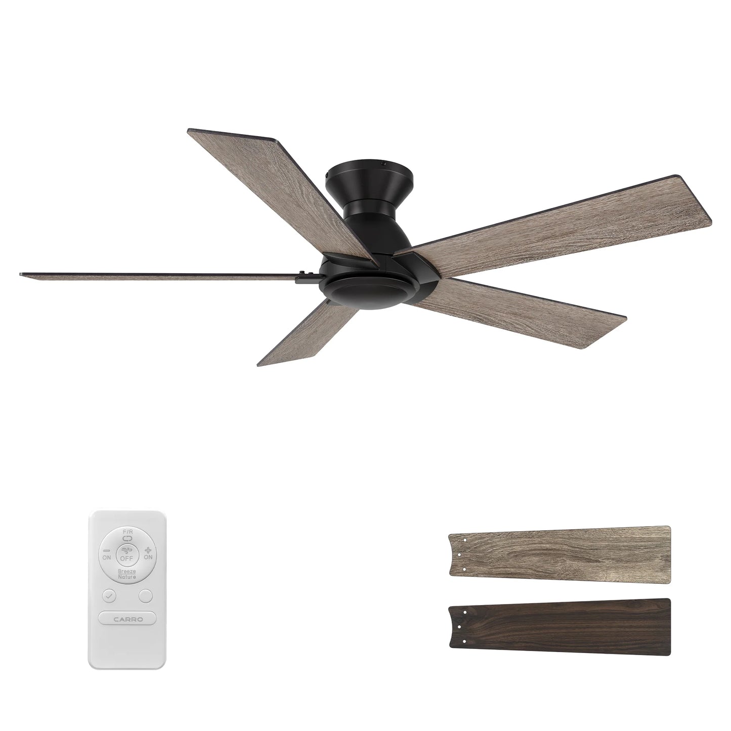 Carro USA CFR525J1-N10-BG-1-FM 52" Lurgan Ceiling Fan with Remote - Fixture Finish: Black - Blade Finish: Walnut & Barnwood