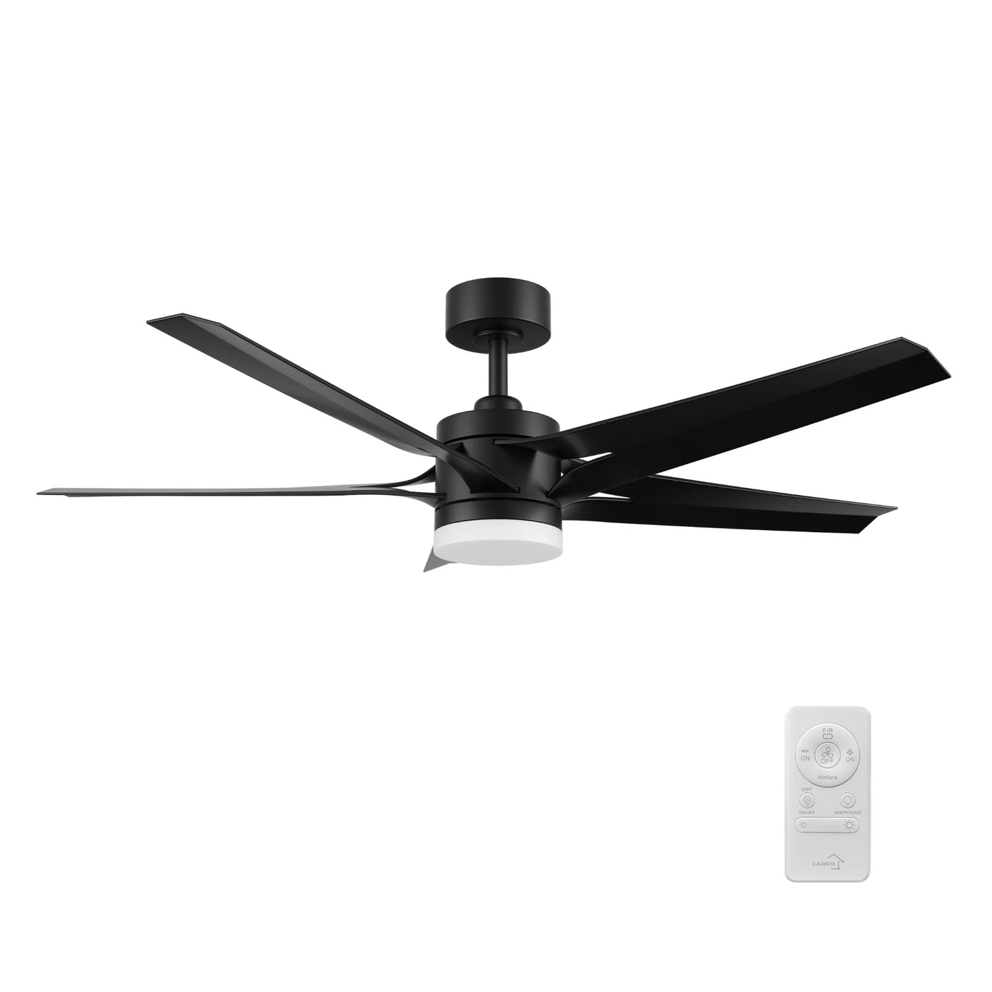 Carro USA CFR525T2-L11-B2-1 52" ONYX Ceiling Fan with LED Light Kit & Remote - Fixture Finish: Black - Blade Finish: Black