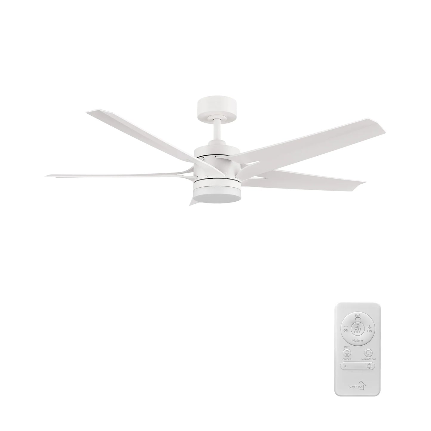 Carro USA CFR525T2-L11-W1-1 52" ONYX Ceiling Fan with LED Light Kit & Remote - Fixture Finish: White - Blade Finish: White