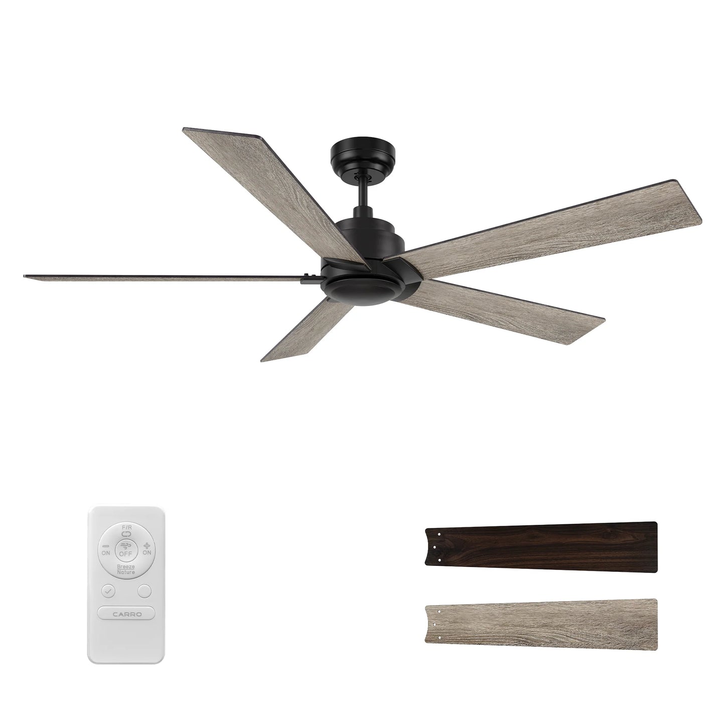 Carro USA CFR605J1-N10-BG-1 60" Lurgan Ceiling Fan with Remote - Fixture Finish: Black - Blade Finish: Walnut & Barnwood