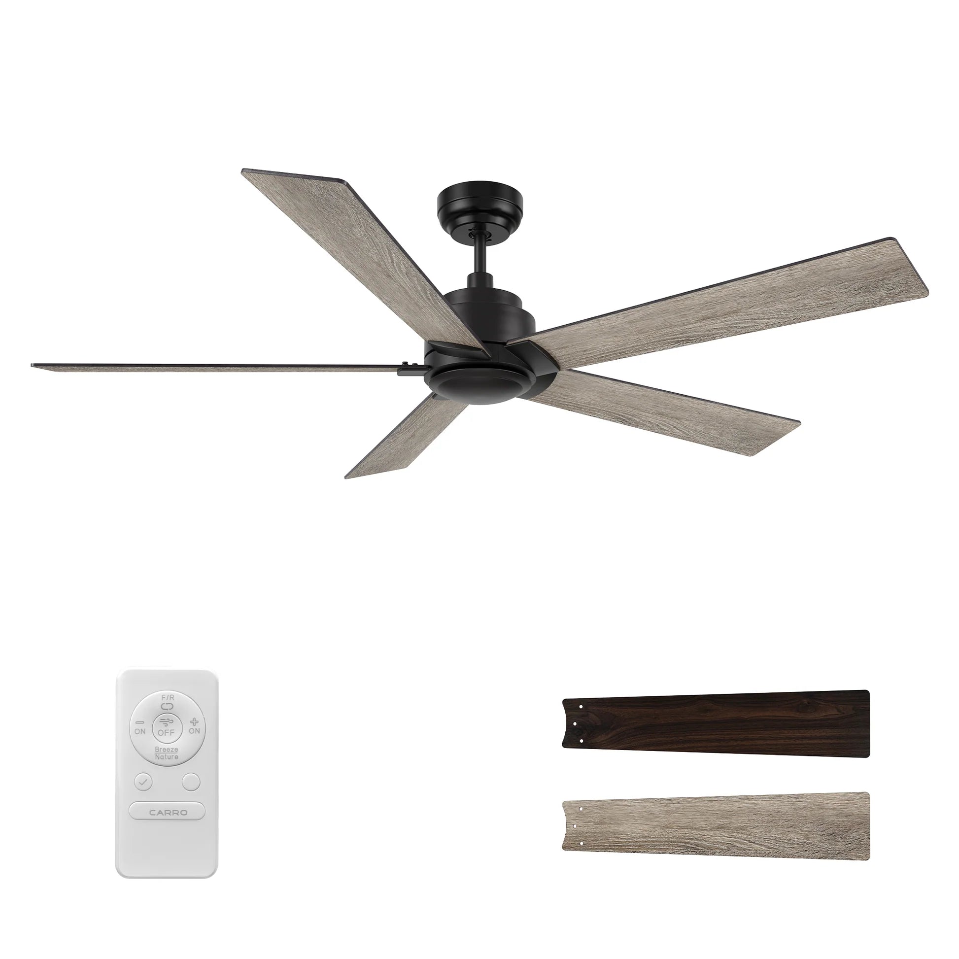 Carro USA CFR605J1-N10-BG-1 60" Lurgan Ceiling Fan with Remote - Fixture Finish: Black - Blade Finish: Walnut & Barnwood