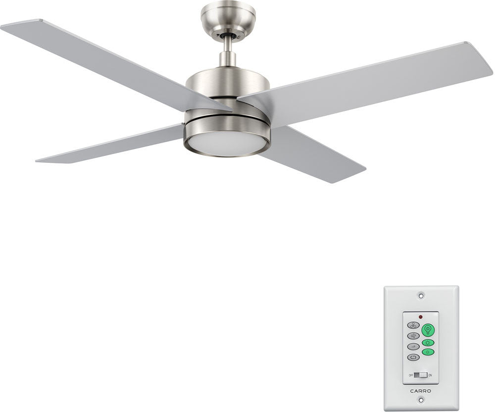 Carro USA CFW524E5-L12-SJ-1 52" Santana Modern Home LED Ceiling Fan - Fixture Finish: Brushed Nickel - Blade Finish: Silver