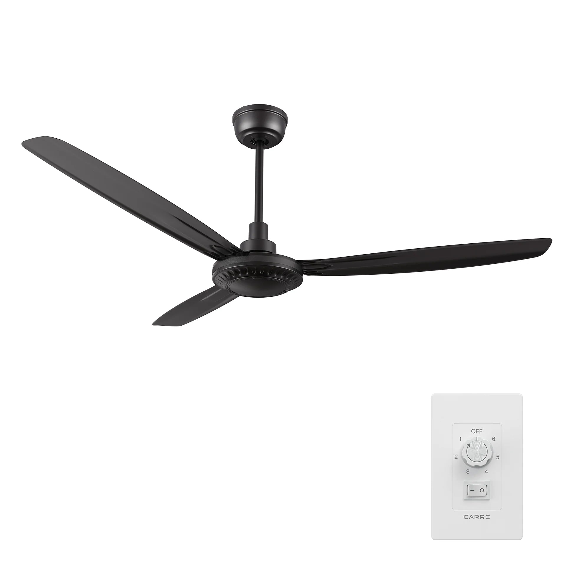 Carro USA CFW563Z2-N10-B2-1 56" Oberon Ceiling Fan with Wall Control - Fixture Finish: Black - Blade Finish: Black