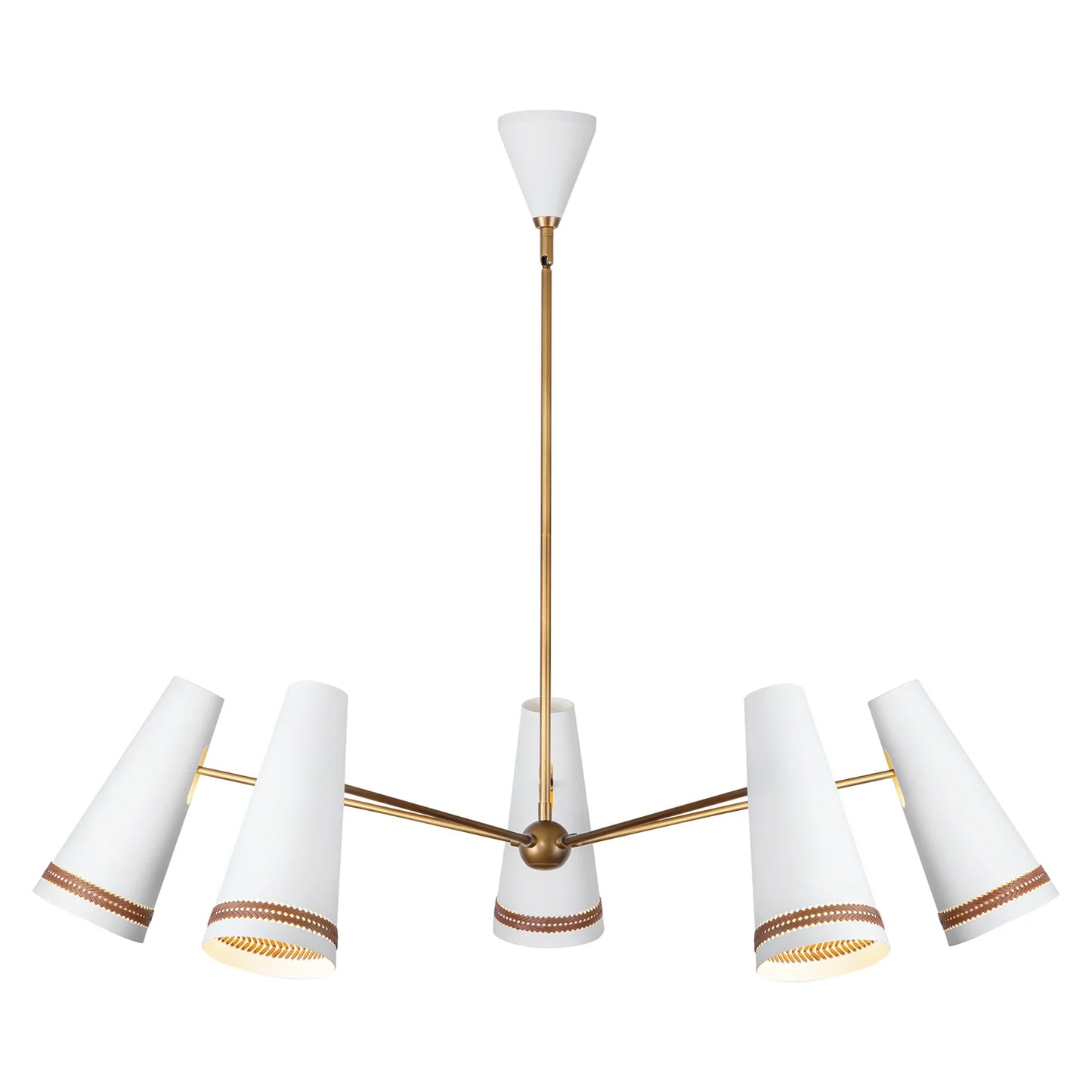 Alora Lighting CH342545MWHL Brickell 5 Light 45 inch Matte White and Hazelnut Leather Chandelier Ceiling Light