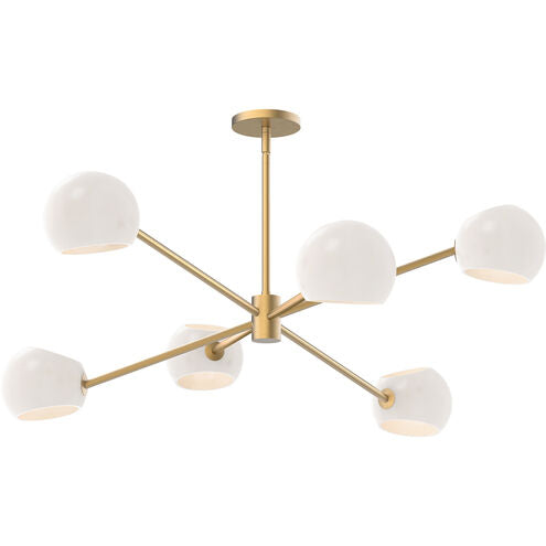 Alora Mood CH548637BGOP Willow 6 Light 37 inch Brushed Gold Chandelier Ceiling Light in Opal Glass