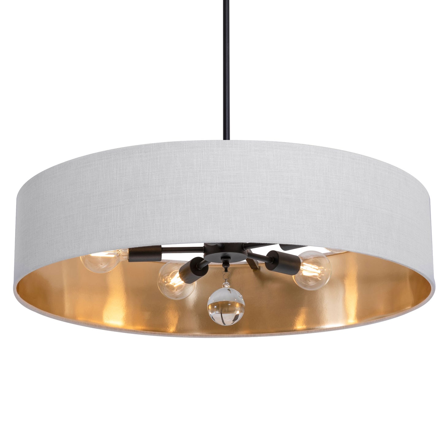 AFX Lighting CLNP30MBBK-WHGD Celine 30 Inch LED Pendant Light Medium Base Black Finish - White/Gold shade