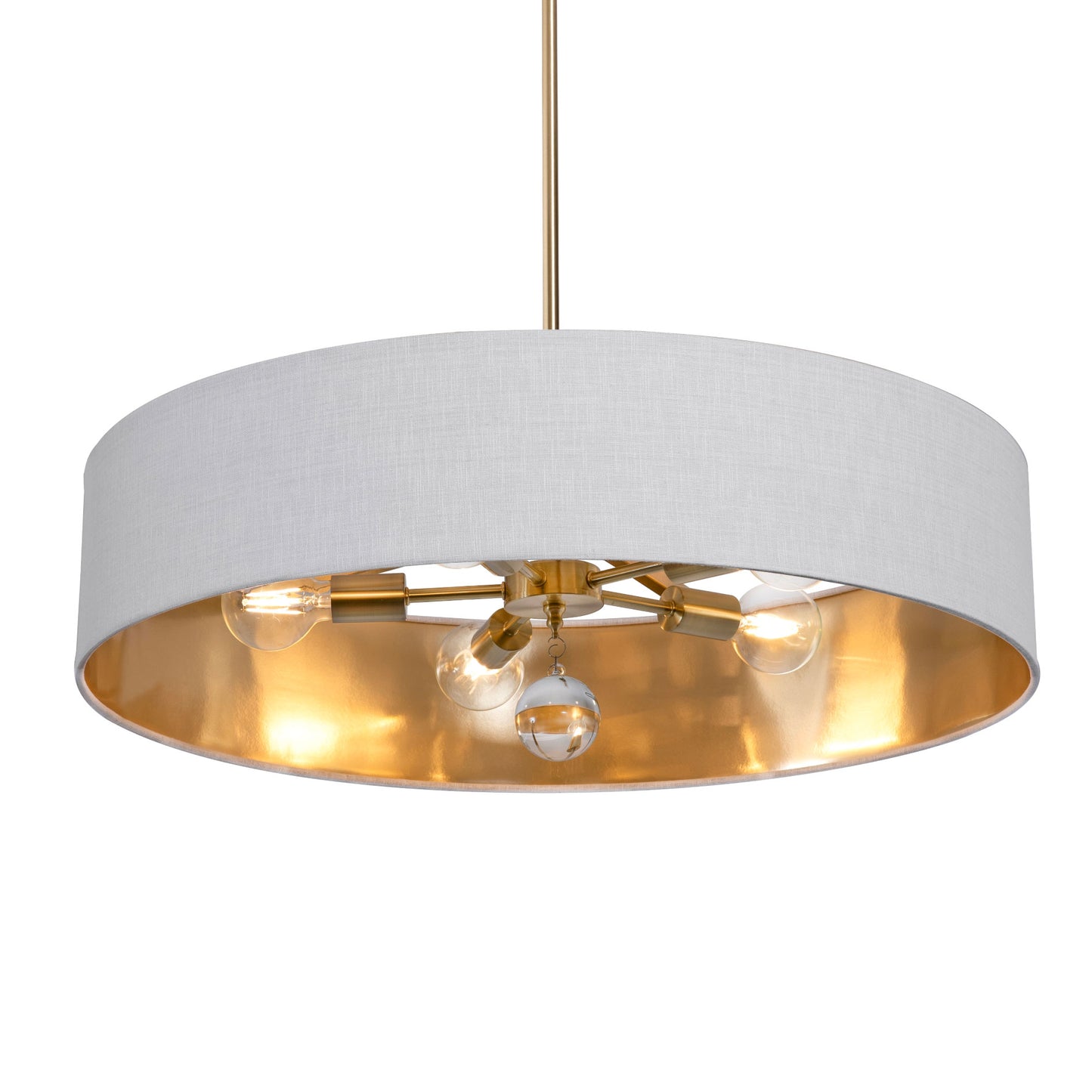 AFX Lighting CLNP30MBSB-WHGD Celine 30 Inch LED Pendant Light Medium Base Satin Brass Finish - White/Gold shade