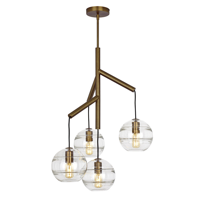 Visual Comfort Architectural 700SDNMPR1CR-LED927 Modern 25" Sedona Single 4-lt LED Chandelier Ceiling Light - 120V - CCT : 2700K - Glass Color: Clear - Finish: Aged Brass