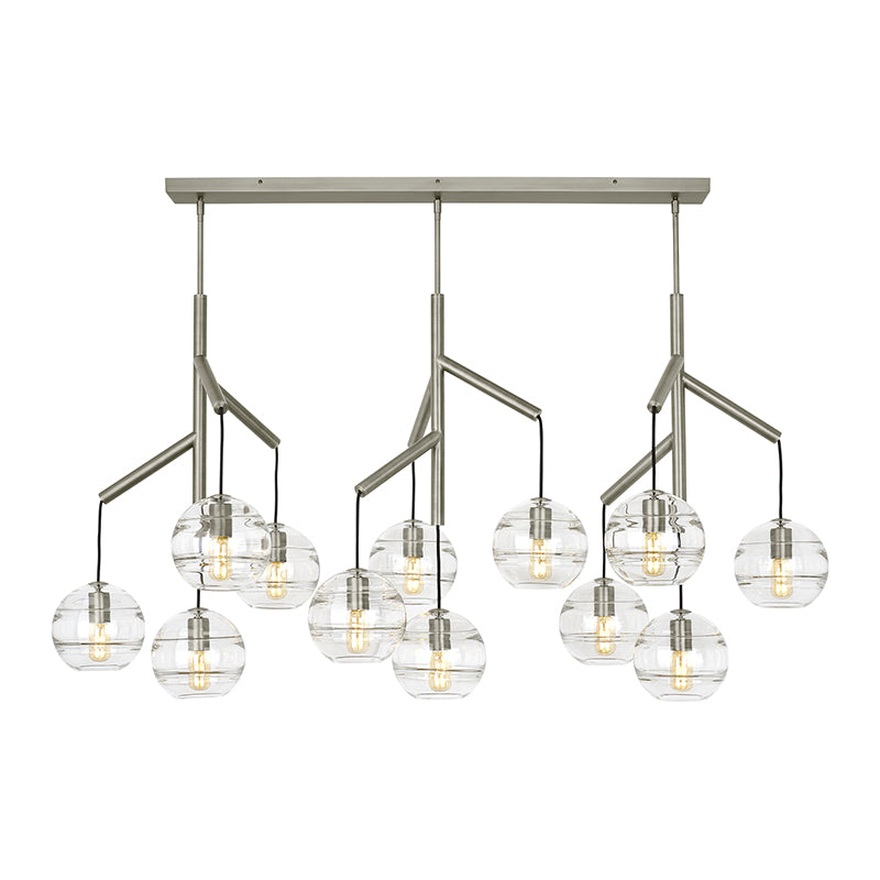 Visual Comfort Architectural 700SDNMPL3CS-LED927 Modern 63" Sedona Single 12-lt LED Chandelier Ceiling Light - 120V - CCT: 2700K - Glass Color: Clear - Finish: Satin Nickel