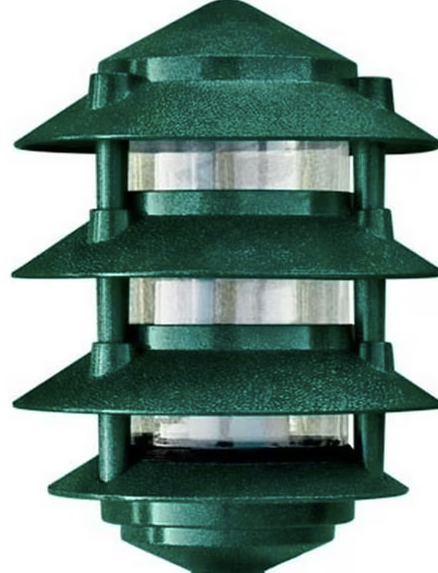 Dabmar Lighting D5100-L12-40K-G Powder Coated 4-Tier Cast Aluminum Pagoda Light, 0.5 in. Base, 6 in. Top, Voltage 120V, Color Temperature 40K, Wattage 12W, Green