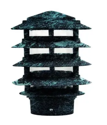 Dabmar Lighting D5500-L12-40K-VG Powder Coated 5-Tier Cast Aluminum Pagoda Light 0.5 in. Base & 6 in. Top, Voltage 120V, Color Temperature 40K, Wattage 12W, Verde Green