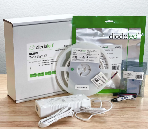 Diode LED DI-KIT-24V-ECO-RGBW-PG96-INL 16.4ft RGBW Eco Tape Light Kit with 96W Plug-In Adapter 24V