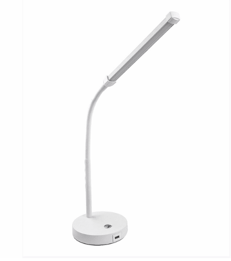 Cyber Tech Lighting DL81HLU-WH-CCT 8W LED Desk Light, Dimmable, W/USB Charger, 3-Color Setting, White Finish