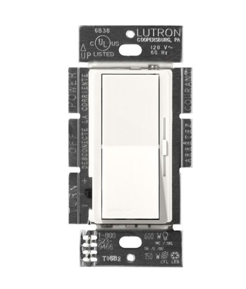 Lutron DVSCF-103P-277BW Lutron Diva 3-Wire Dimmer Switch for Ballasts & LED Drivers, 1000W/6A, Single Pole/3-Way, 277V, Brilliant White Finish
