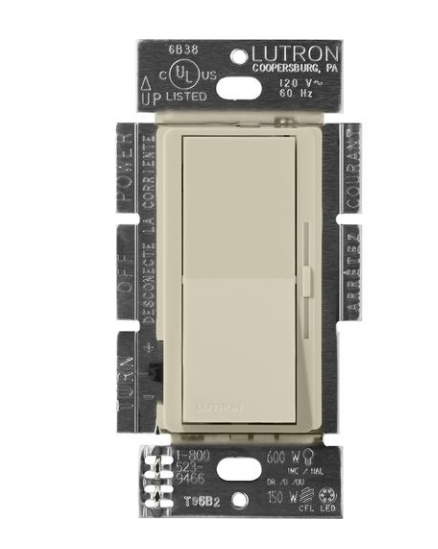 Lutron DVSCF-103P-277CY Lutron Diva 3-Wire Dimmer Switch for Ballasts & LED Drivers, 1000W/6A, Single Pole/3-Way, 277V, Clay Finish