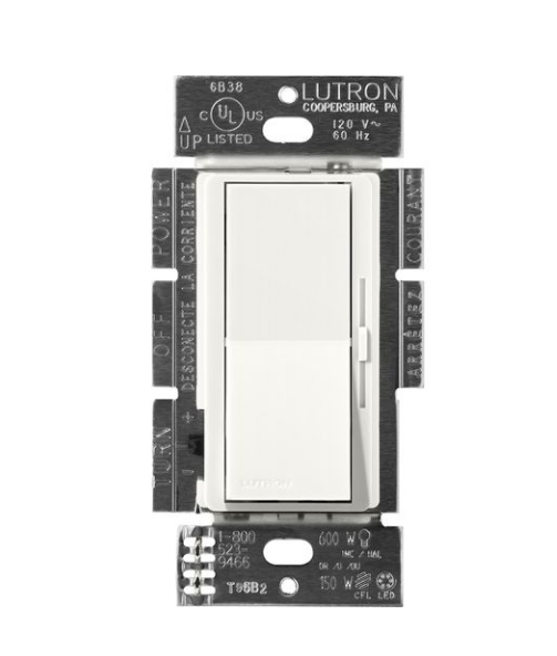 Lutron DVSCF-103P-277GL Lutron Diva 3-Wire Dimmer Switch for Ballasts & LED Drivers, 1000W/6A, Single Pole/3-Way, 277V, Glacier Finish
