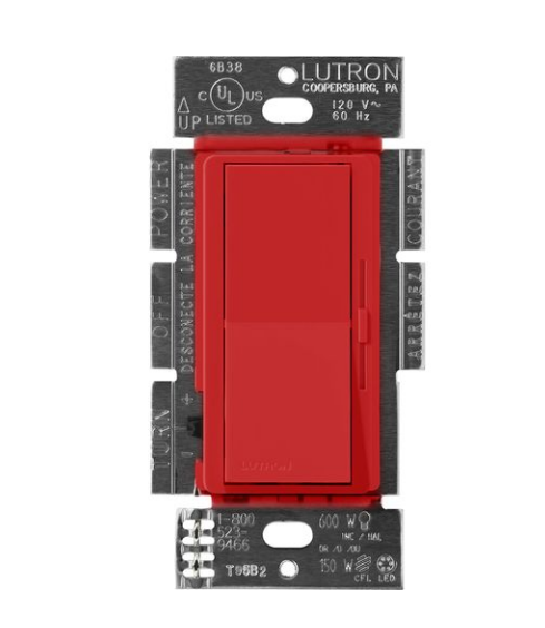 Lutron DVSCF-103P-277SR Lutron Diva 3-Wire Dimmer Switch for Ballasts & LED Drivers, 1000W/6A, Single Pole/3-Way, 277V, Signal Red Finish