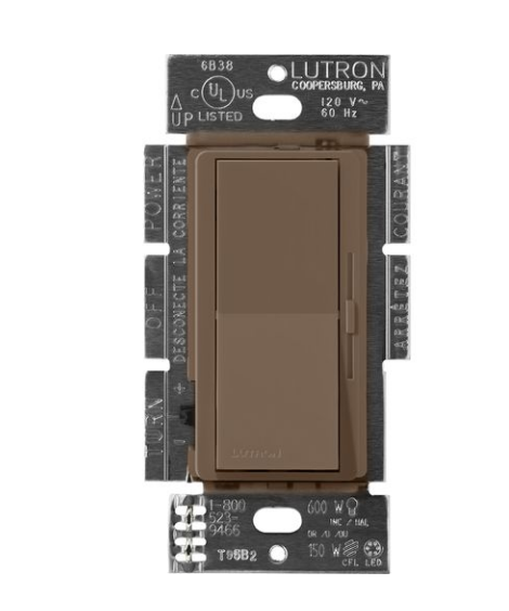 Lutron DVSCF-103P-EP Lutron Diva 3-Wire Dimmer Switch for Ballasts & LED Drivers, 1000W/8A, Single Pole/3-Way, 120V, Espresso Finish