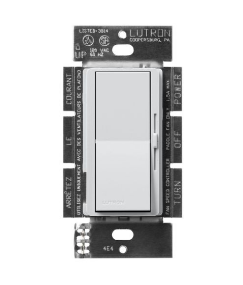 Lutron DVSCFSQ-F-MI Diva 3-Speed Fan Control Switch, 1.5A, Single-Pole/3-Way, No Neutral Required, 120V, Mist