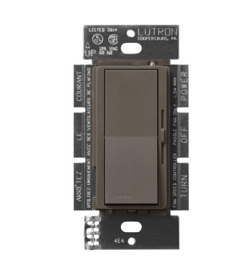 Lutron DVSCFSQ-F-TF Diva 3-Speed Fan Control Switch, 1.5A, Single-Pole/3-Way, No Neutral Required, 120V, Truffle