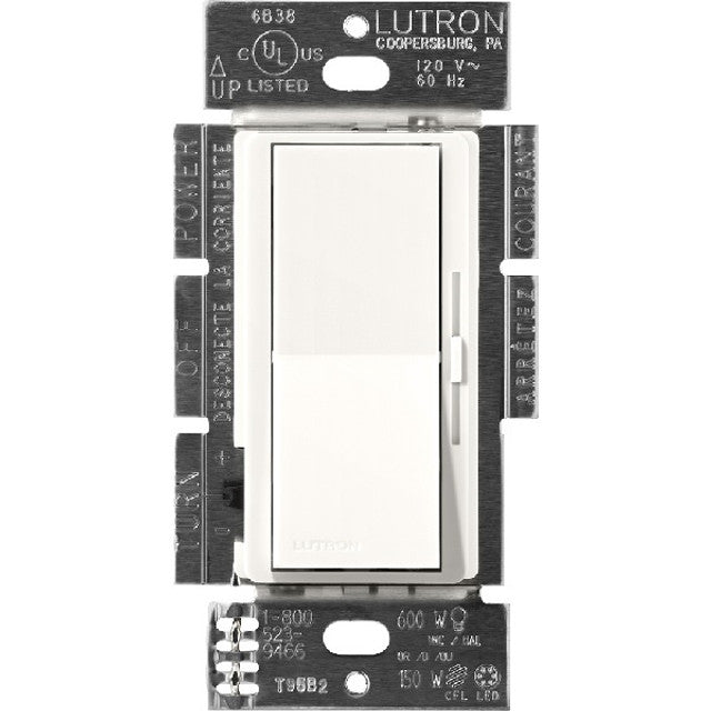 Lutron DVSCLV-10P-BW Diva Magnetic Low-Voltage Dimmer - Single Pole - 800W Max - 8A - Brilliant White Finish