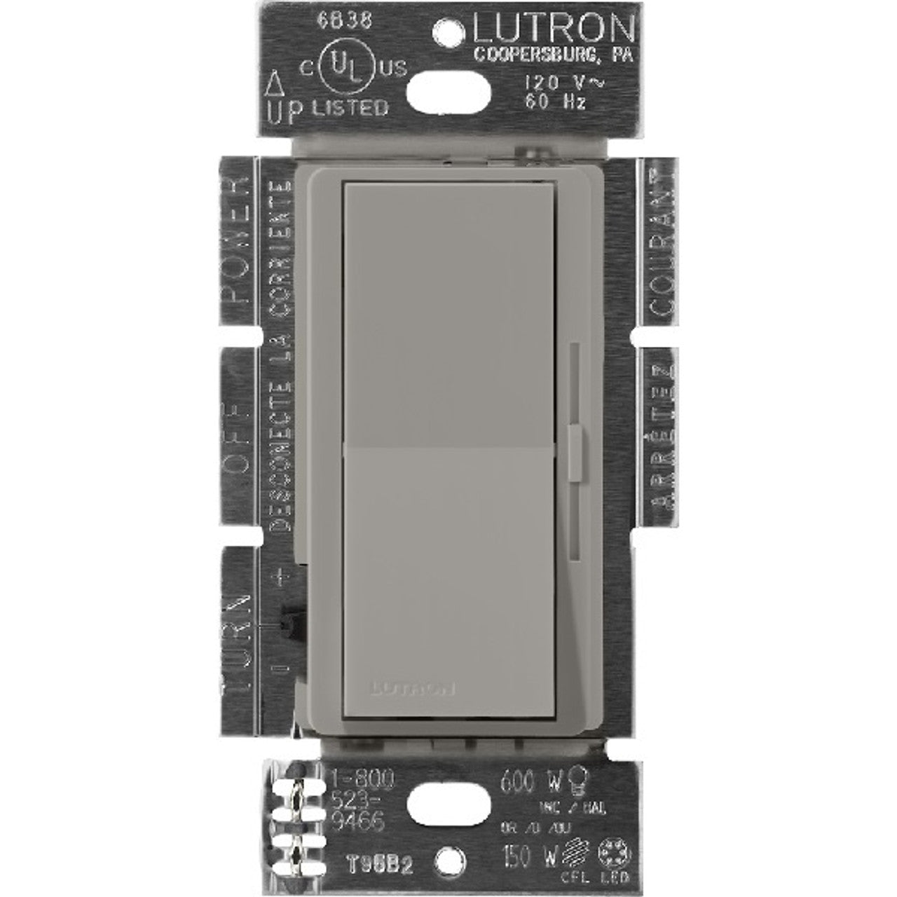 Lutron DVSCLV-600P-CS Diva Magnetic Low-Voltage Dimmer - Single-Pole - 450W Max - Cobblestone Finish