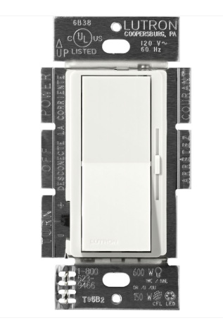 Lutron DVSCRP-253P-RW Diva Reverse-phase Elv Dimmer For Led/inc/hal/cfl - Single-pole / 3-way - Architectural White Finish