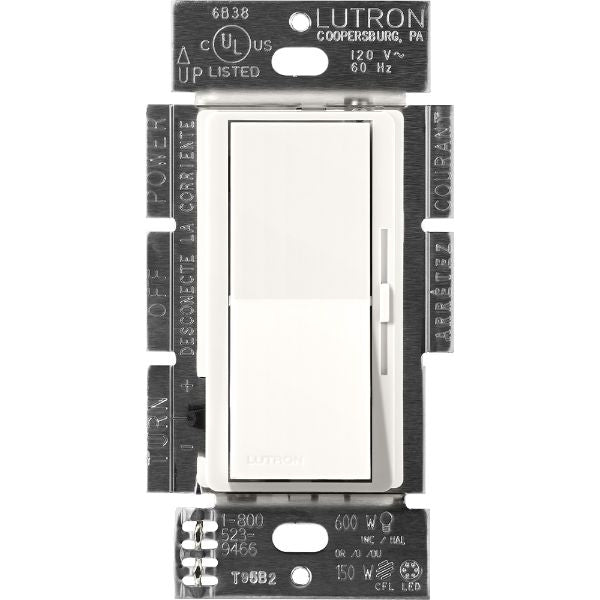 Lutron DVSCSTV-BW Diva Satin Dimmer Switch 0-10V LED/Fluorescent Fixtures Single-Pole/3Way Preset Dimmer, 50 mA Max Control Current, 8A load, Brilliant White Finish