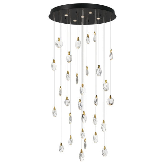 ET2 Contemporary Lighting E11070-122BKPG 36 Inch Pebble Multi-Tier Chandelier Ceiling Light in Clear Crystal - CCT: 4000K - Finish: Black and Polished Gold