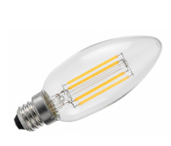 Westgate E12-FLA-4W-30K-D LED Filament Candelabra 120V, Watt 4W, Lumens 500lm, CCT 3000K Torpedo