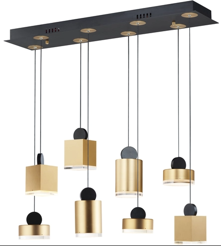 ET2 Contemporary Lighting E20867-75BKGLD Nob 8-Light LED Pendant, Color Temperature 3000K, 1,940 Lumens, Voltage 120V, Black / Gold Finish