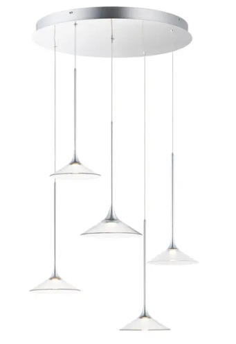 ET2 Contemporary Lighting E21536-24PC Cono 5-Light LED Pendant, Color Temperature 3000K, 1,900 Lumens, Voltage 120V, Polished Chrome