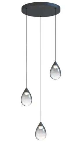 ET2 Contemporary Lighting E21563-142BK Dewdrop Large 3-Light LED Pendant, Color Temperature 3000K, Voltage 120-277V, Black Finish