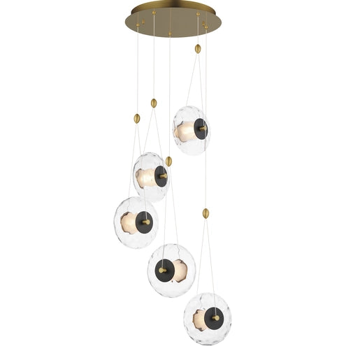 ET2 Contemporary Lighting E24035-24BKNAB Amulet LED 20.25 inch Black and Natural Aged Brass Multi-Light Pendant Ceiling Light